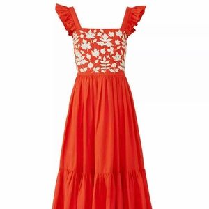 CAROLINA K Red Ruffle Embroidered Shift Dress